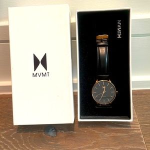 MVMT genuine black leather watch with rose gold